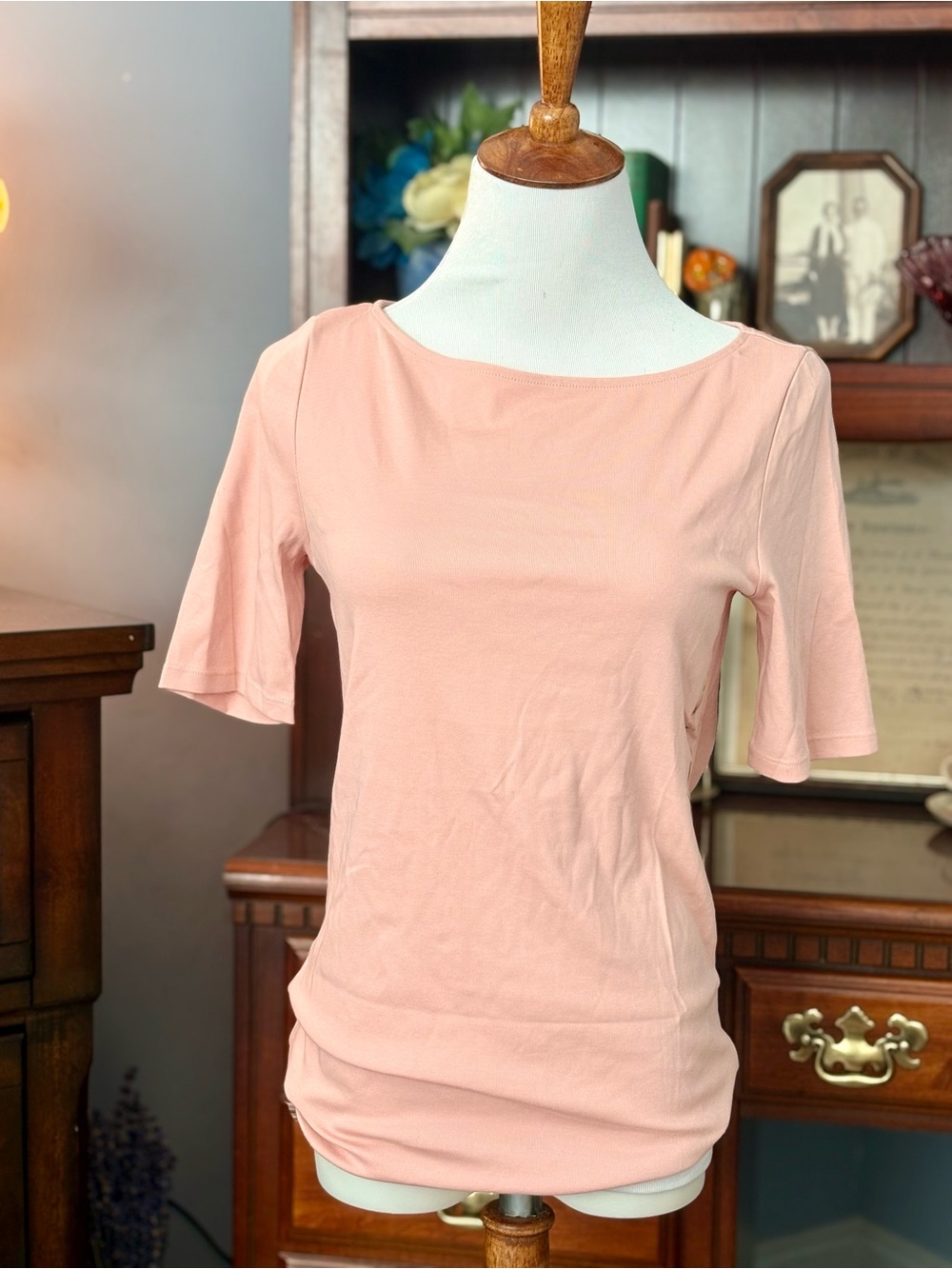 NWT Ralph Lauren Pink Stretch Cotton Knit Top with LRL Monogram - Medium